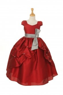 Red Cap Sleeves Pick Up Skirt Flower Girl Dress