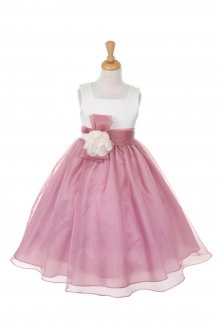 Mauve Sleeveless Satin and Organza Flower Girls dress