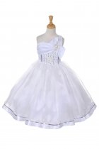 White One Shoulder Satin and Organza Flower Girl Dress