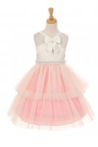 Ivory/Coral Satin and Tulle Layered Flower Girl Dress