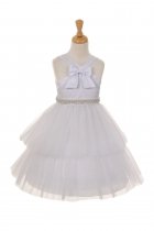 White Satin and Tulle Layered Flower Girl Dress