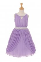 Lilac Matte Chiffon Dress with Rhinestone & Pearl Sash Flower Girl Dress