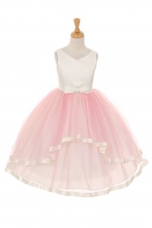 Mauve Satin & Tulle Double Layer Skirt Flower Girl Dress