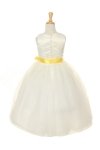 Ivory/Yellow Satin & Tulle Flower Girl Dress with Removable Sash and Flower