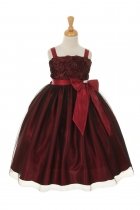 Burgundy Taffeta Rosette Bodice and Tulle Skirt Flower Girl 