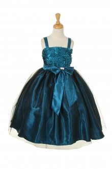 Teal Taffeta Rosette Bodice and Tulle Skirt Flower Girl Teal Taffeta Rosette Bodice and Tulle Skirt Flower Girl