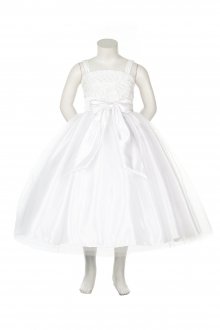 White Taffeta Rosette Bodice and Tulle Skirt Flower Girl 