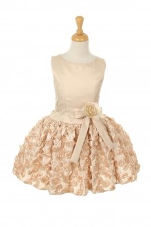 Champagne Sleeveless Satin & Taffeta Dress with Rosette Skirt Flower Girl Dress Champagne Sleeveless Satin & Taffeta Dress with Rosette Skirt Flower Girl Dress
