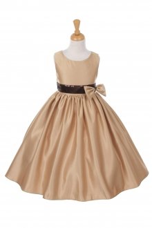 Gold Sleeveless Satin Dress with Sequin Accent on Waistline Gold Sleeveless Satin Dress with Sequin Accent on Waistline