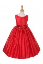 Red Sleeveless Satin Dress with Sequin Accent on Waistline 