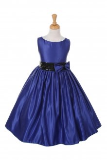 Royal Blue/Black Sleeveless Satin Dress with Sequin Accent on Waistline Royal Blue/Black Sleeveless Satin Dress with Sequin Accent on Waistline