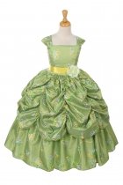 Lime Embroidered Taffeta Flower Girl Dress with Pick Up Skirt