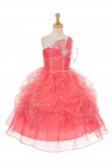 Coral One Shoulder Star Print Organza Pageant Dress Coral One Shoulder Star Print Organza Pageant Dress