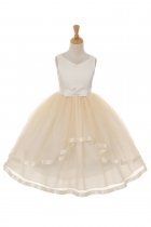 Champagne Satin & Tulle Double Layer Skirt Flower Girl Dress