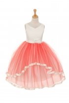 Coral Satin & Tulle Double Layer Skirt Flower Girl Dress