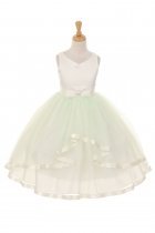 Mint Satin & Tulle Double Layer Skirt Flower Girl Dress