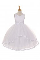 White Satin & Tulle Double Layer Skirt Flower Girl Dress