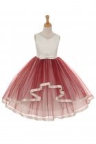 Wine Satin & Tulle Double Layer Skirt Flower Girl Dress