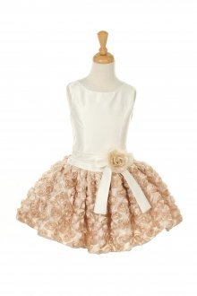 Ivory/Champagne Sleeveless Satin & Taffeta Dress with Rosette Skirt Flower Girl Dress Ivory/Champagne Sleeveless Satin & Taffeta Dress with Rosette Skirt Flower Girl Dress