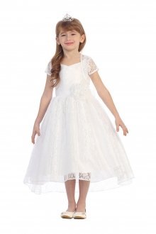 White Hi-Low Floral Lace Flower Girl Dress
