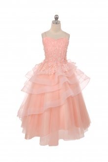 Blush Pink Lace Bodice Flower Girl Dress with Intricate Embroidered Design