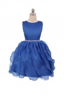 Royal Blue Satin Bodice Flower Girl Dress with Cascade Ruffled Skirt