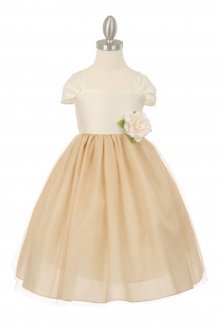 Ivory Dupioni Bodice & Overlay Tulle Skirt Flower Girl Dress Ivory Dupioni Bodice & Overlay Tulle Skirt Flower Girl Dress