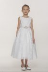 White Sleeveless Lace Flower Girl Dress With Beaded Satin Sash