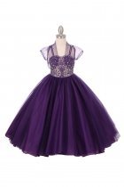 Purple Sleeveless Pageant Dress with Exquisite Beading Design and Matching Bolero