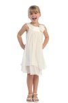 Red Satin bib necklin & chiffon A-line flower girl dress