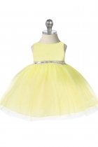 Yellow Satin Bodice Infant Girl Dress with Overlay Tulle Skirt