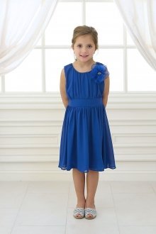 Royal Chiffon Pleated Dress With Elastic Waist Band And Scoop Neckline
