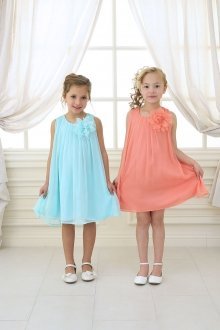 Aqua or Coral Chiffon Ruched Neckline Flower Girl Dress