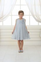 Silver Chiffon Ruched Neckline Flower Girl Dress