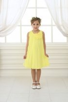 Yellow Chiffon Ruched Neckline Flower Girl Dress