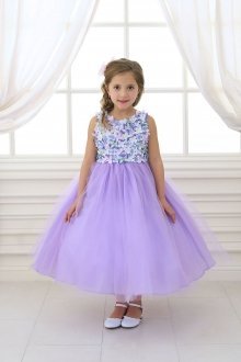 Lilac Satin & Tulle Dress with Floral Accents Flower Girl Dress Lilac Satin & Tulle Dress with Floral Accents Flower Girl Dress