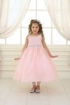 Champagne Satin Bodice Flower Girl Dress with Overlay Tulle Skirt
