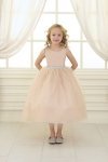 Champagne Satin Bodice Flower Girl Dress with Overlay Tulle Skirt