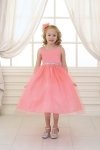 Champagne Satin Bodice Flower Girl Dress with Overlay Tulle Skirt