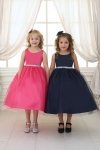 Champagne Satin Bodice Flower Girl Dress with Overlay Tulle Skirt