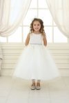 Champagne Satin Bodice Flower Girl Dress with Overlay Tulle Skirt