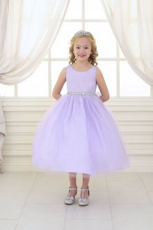 Lilac Satin Bodice Flower Girl Dress with Overlay Tulle Skirt