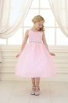 Champagne Satin Bodice Flower Girl Dress with Overlay Tulle Skirt