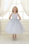 Champagne Satin Bodice Flower Girl Dress with Overlay Tulle Skirt