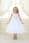Champagne Satin Bodice Flower Girl Dress with Overlay Tulle Skirt