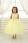 Champagne Satin Bodice Flower Girl Dress with Overlay Tulle Skirt