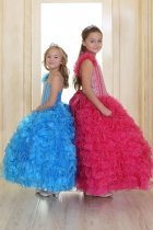 Turquoise or Fuchsia Single Shoulder Princess Pageant Girl Ball Gown