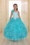 Aqua Single Shoulder Princess Pageant Girl Ball Gown