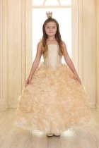 Gold Single Shoulder Princess Pageant Girl Ball Gown