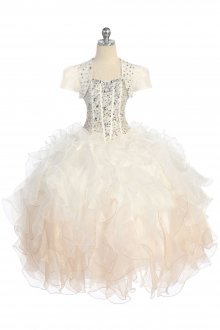 Off White/Champagne Ruffled Organza Pageant Girl Dress with Crystal Beaded Bodice Off White/Champagne Ruffled Organza Pageant Girl Dress with Crystal Beaded Bodice